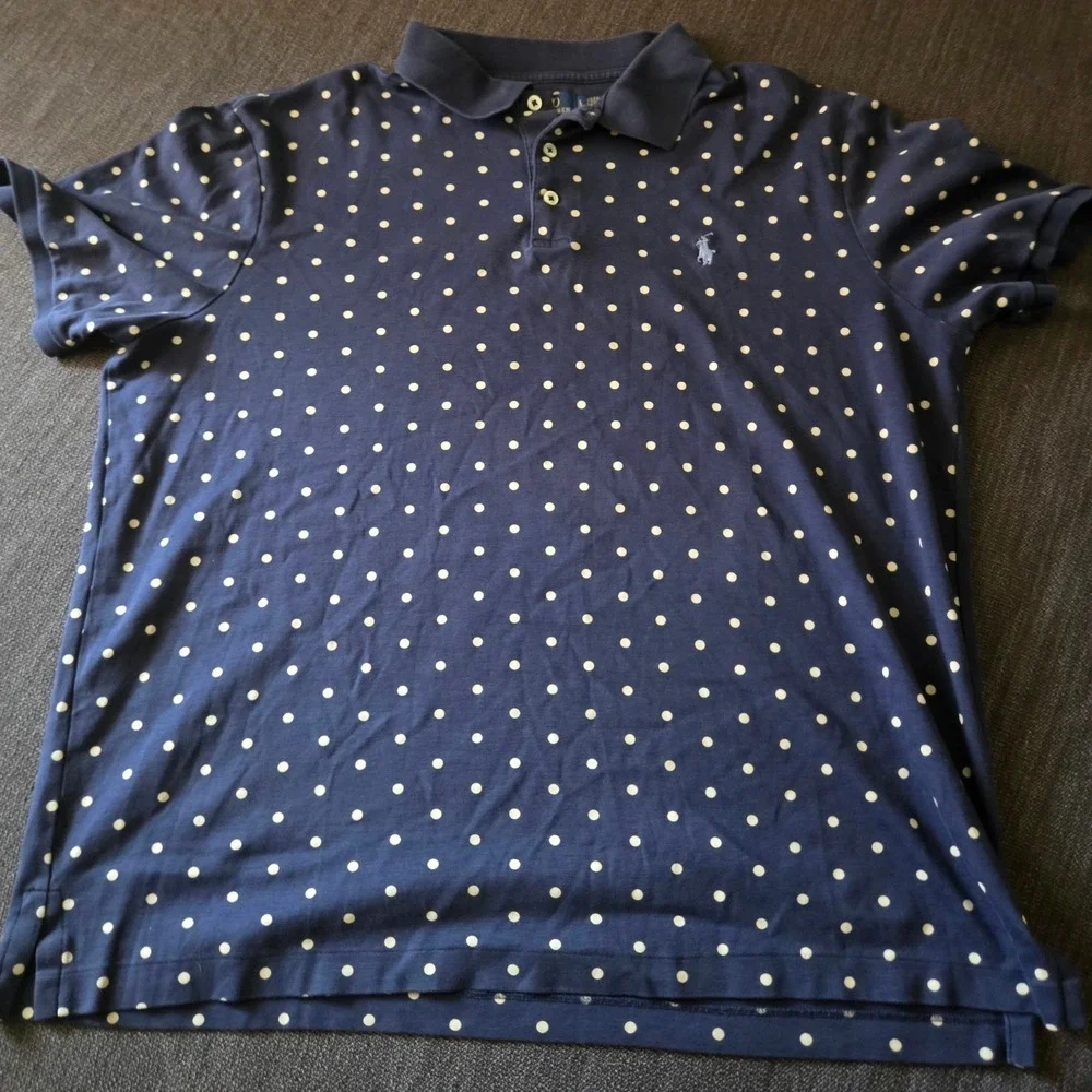 Polo Ralph Lauren Polo Shirt Mens Large Navy Blue Cream Polka Dots Super‎ Soft